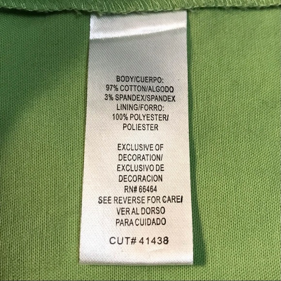 Sandra Darren dress, lime green with brass studs across waist, pockets on front - Picture 9 of 10